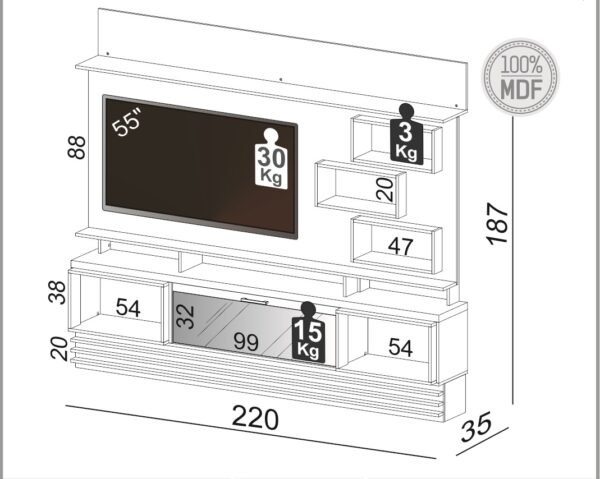 PANEL -220CM + LED BLANCO HUESO / FREIJO - Imagen 3