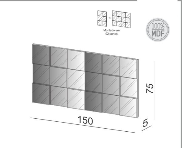 PANEL DE PARED 150CM - FREIJO / ESPEJO - Imagen 2