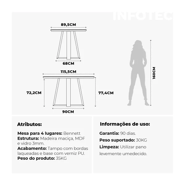 MESA BENNETT 1.15 C/ VIDRO CINAMOMO/OFF-WHITE GLOSS - Imagen 2