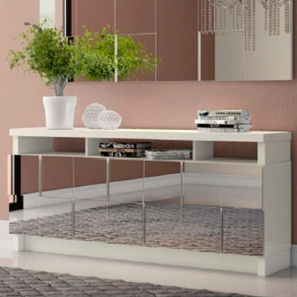 BUFFET 176 CM CUADRICULADO 3D- BLANCO HUESO/ ESPEJO