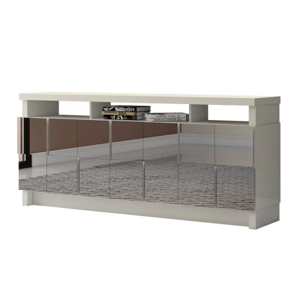BUFFET 176 CM CUADRICULADO 3D- BLANCO HUESO/ ESPEJO - Imagen 3