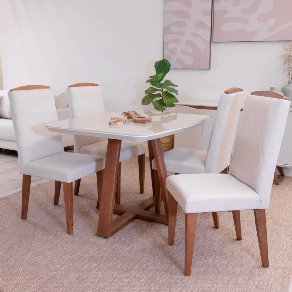 MESA BENNET 115.5 C/ VIDRIO NATURAL/ BLANCO HUESO