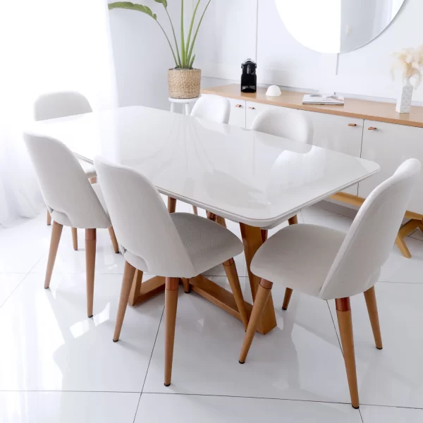 MESA DE COMEDOR BENNETT 180X89.5 C/ VIDRO NATURAL/ BLANCO HUESO