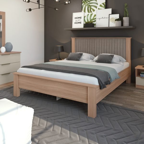 CAMA QUEEN BALI TEJIDO SUEDE ANIMALE BEGE/ ROBLE NATURAL