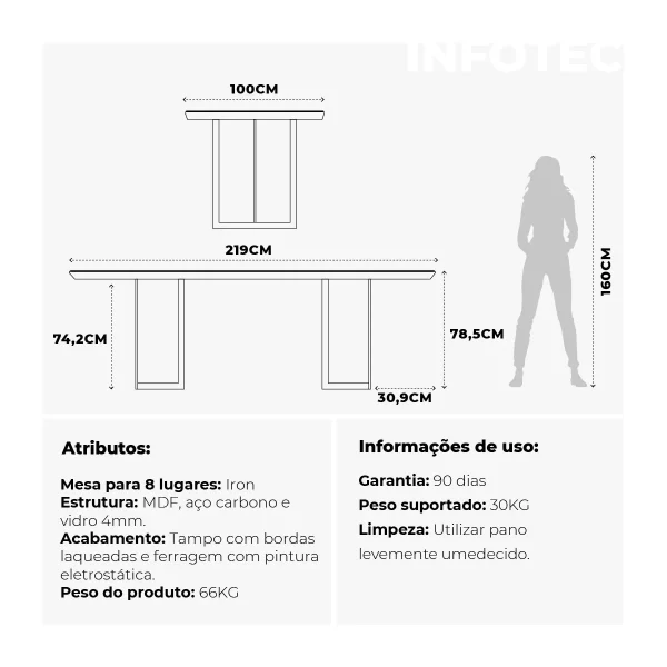 MESA DE COMEDOR IRON 2190X1000 BLANCO HUESO MATE - Imagen 2