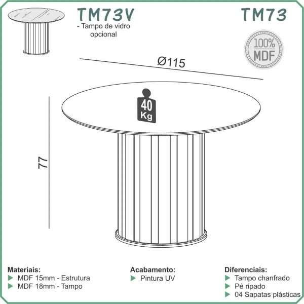 MESA DE COMEDOR REDONDA DE 115CM - OFF WHITE / FREIJO - Imagen 2