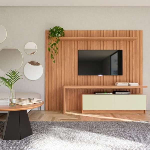 RACK  DE 223CM C/02 CAJONES - FREIJO/ BLANCO HUESO