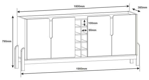 BUFFET LIZZ 190 CM 4 PUERTAS OFF WHITE HIGH GLOSS/CEDAR - Imagen 2