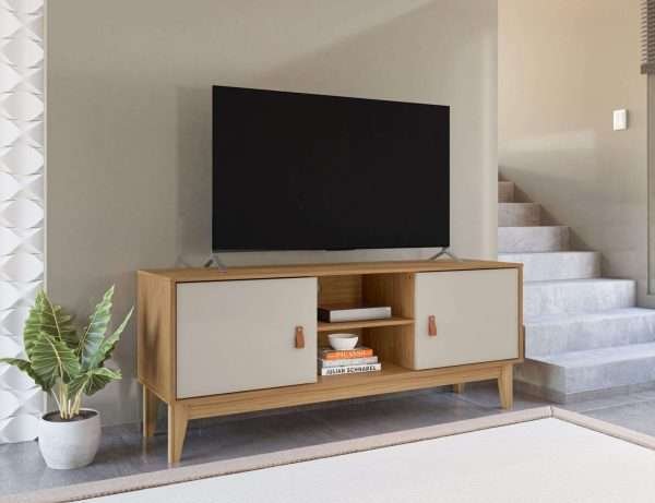 RACK SAFIRA PLUS TV 60" DOS PUERTAS CEDAR/OFF WHITE HIGH GLOSS