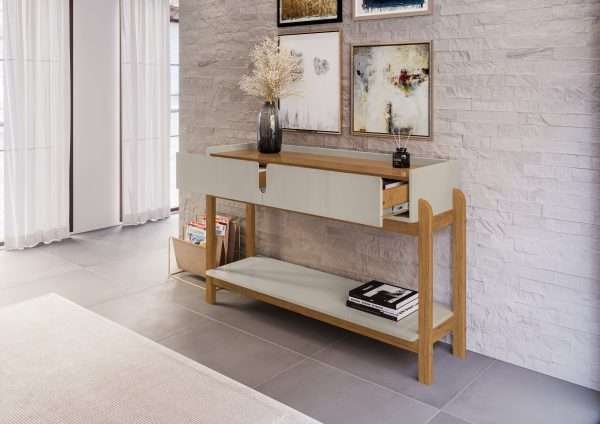 REPISA LIZZ CON 2 GAVETAS OFF WHITE HIGH GLOSS/CEDAR - Imagen 3