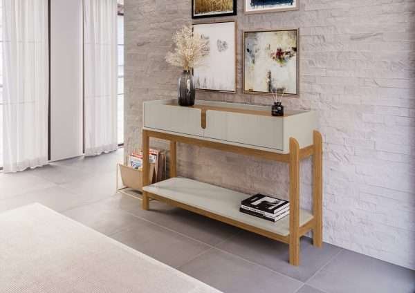 REPISA LIZZ CON 2 GAVETAS OFF WHITE HIGH GLOSS/CEDAR