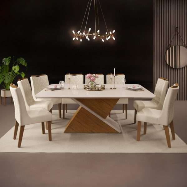 MESA DE COMEDOR ZAFIRA TOPE CURVO 200X100X3 FREIJO/OFF WHITE