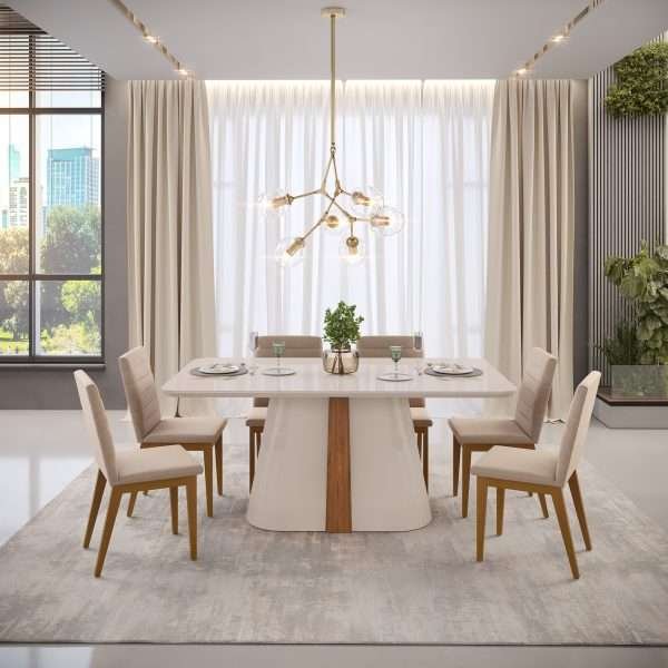 MESA DE COMEDOR RYZE 180X100X3 OFF WHITE/FREIJO/OFF WHITE