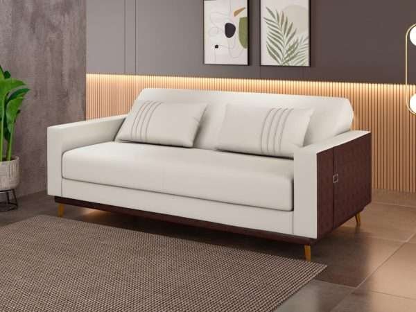 SOFA CAMA ESTHER BASE REVESTIDA LEATHER MARRON/ BLANCO - Imagen 4