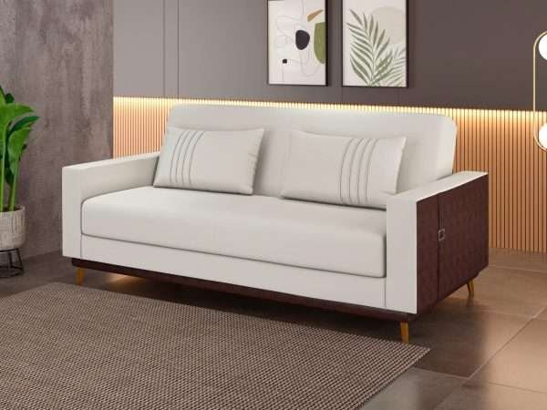 SOFA CAMA ESTHER BASE REVESTIDA LEATHER MARRON/ BLANCO