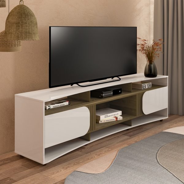 CENTRO ENT RACK ELEGANCE-OFF WHITE/ PINO RIPADO