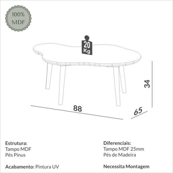MESA DE CENTRO ORGANICA 88CM - OFF WHITE / FREIJO - Imagen 2