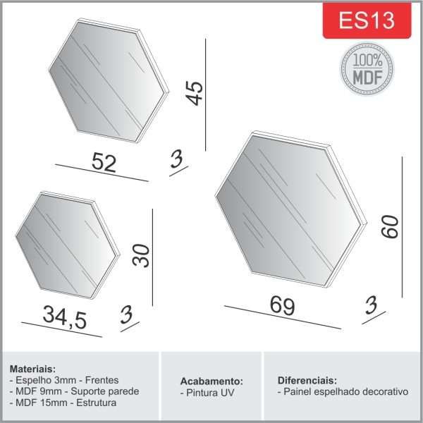KIT PANEL DECORATIVO HEXAGONO - ESPEJOS - Imagen 2
