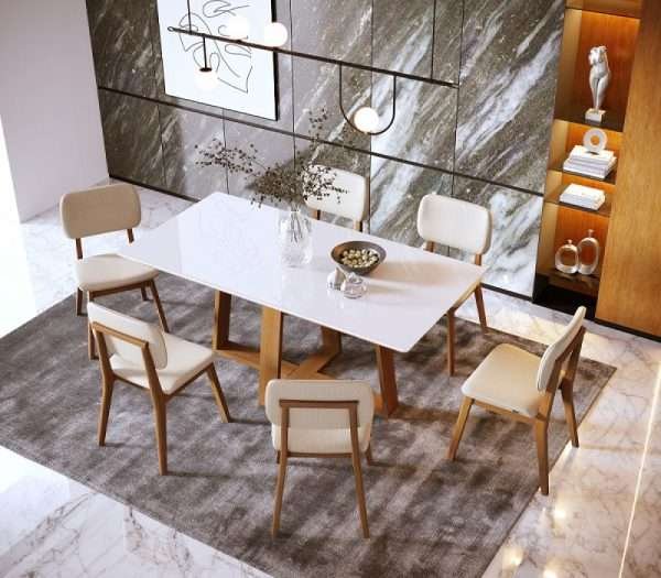 MESA WOOD 1.8 C/ VIDRO BARRIL OFF WHITE/NATURE
