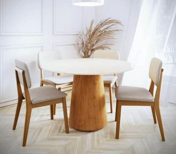 MESA ZARA 1.35 - VIDRO REDONDO OFF WHITE/CINAMOMO