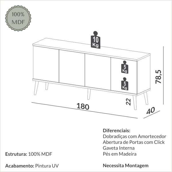 CONSOLA180CM C/4 PUERTAS - FREIJO / OFF WHITE - Imagen 2