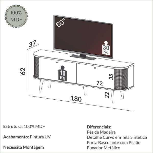 RACK CURVO 180CM C/02 PUERTAS - FREIJO / TELA SINTÉTICA - Imagen 2