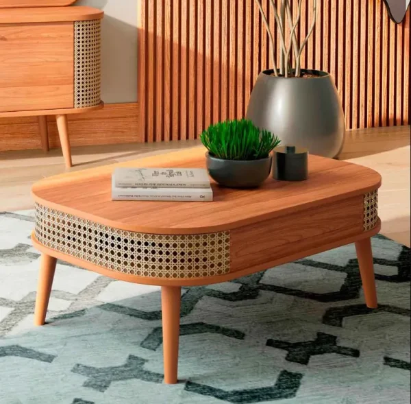 MESA DE CENTRO 90CM - FREIJO / TELA SINTETICA
