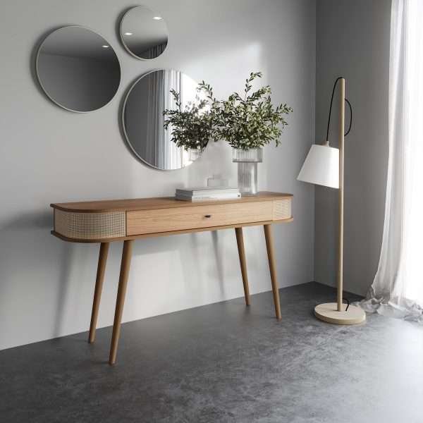 REPISA CURVO DE 140CM C/ 01 CAJON - FREIJO / TELA SINTÉTICA