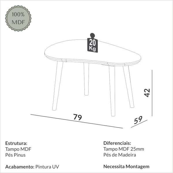 MESA DE CENTRO ORGANICA 79CM - OFF WHITE / FREIJO - Imagen 2