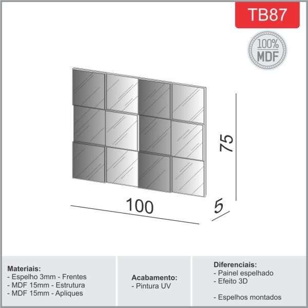 PANEL DE PARED 100CM - FREIJO/ESPEJOS - Imagen 2