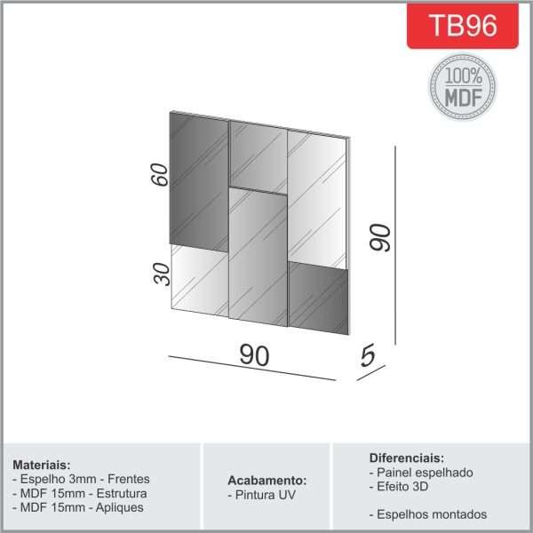 PANEL DE PARED 90CM - OFF WHITE/ESPEJOS - Imagen 2