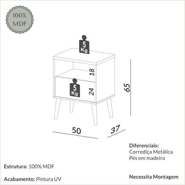 MESA DE NOCHE C/01 CAJON - FREIJO / OFF WHITE - Imagen 2