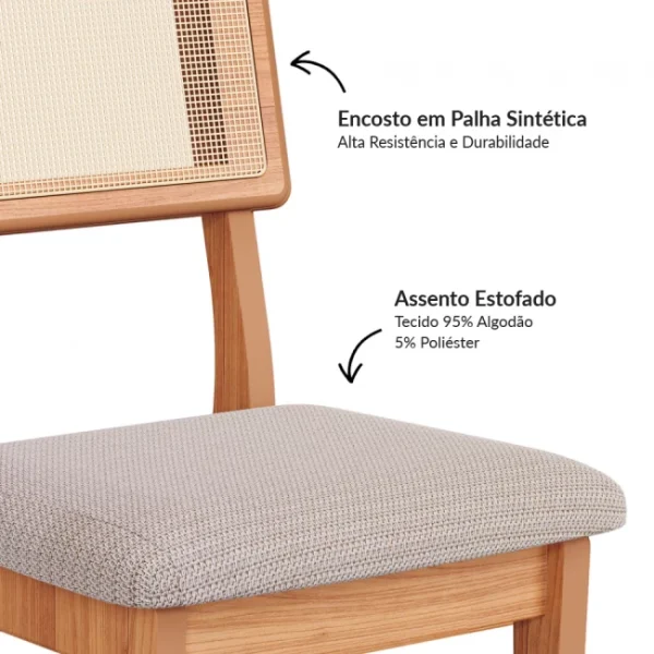 SILLA DE COMEDOR FREIJO/BEGE RUSTICO/TELA SINTETICA - Imagen 3