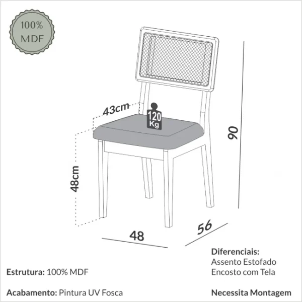 SILLA DE COMEDOR FREIJO/BEGE RUSTICO/TELA SINTETICA - Imagen 2