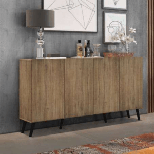 BUFFET 04 PUERTAS RUSTIC + KIT 6 PATAS RETRO NEGRO