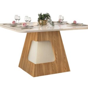 MESA DALA- TAMPO CHANF.CURVO MAD/VD 1360X1360X30 CARVALHO NOBRE/ OFF WHITE
