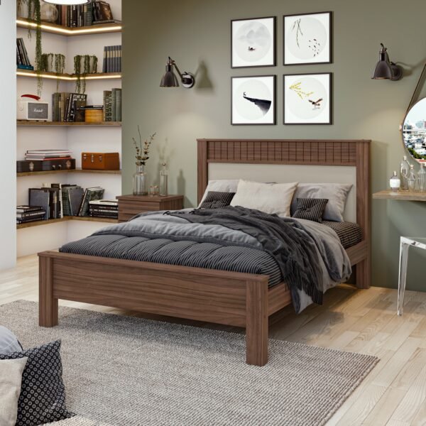 CAMA MATRIMONIAL ATHENAS FULL COLOR ROBLE NATURAL/ BLANQUECINO